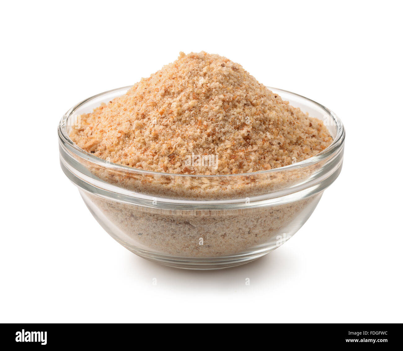 Bowl of breadcrumbs isolated on white Stock Photo