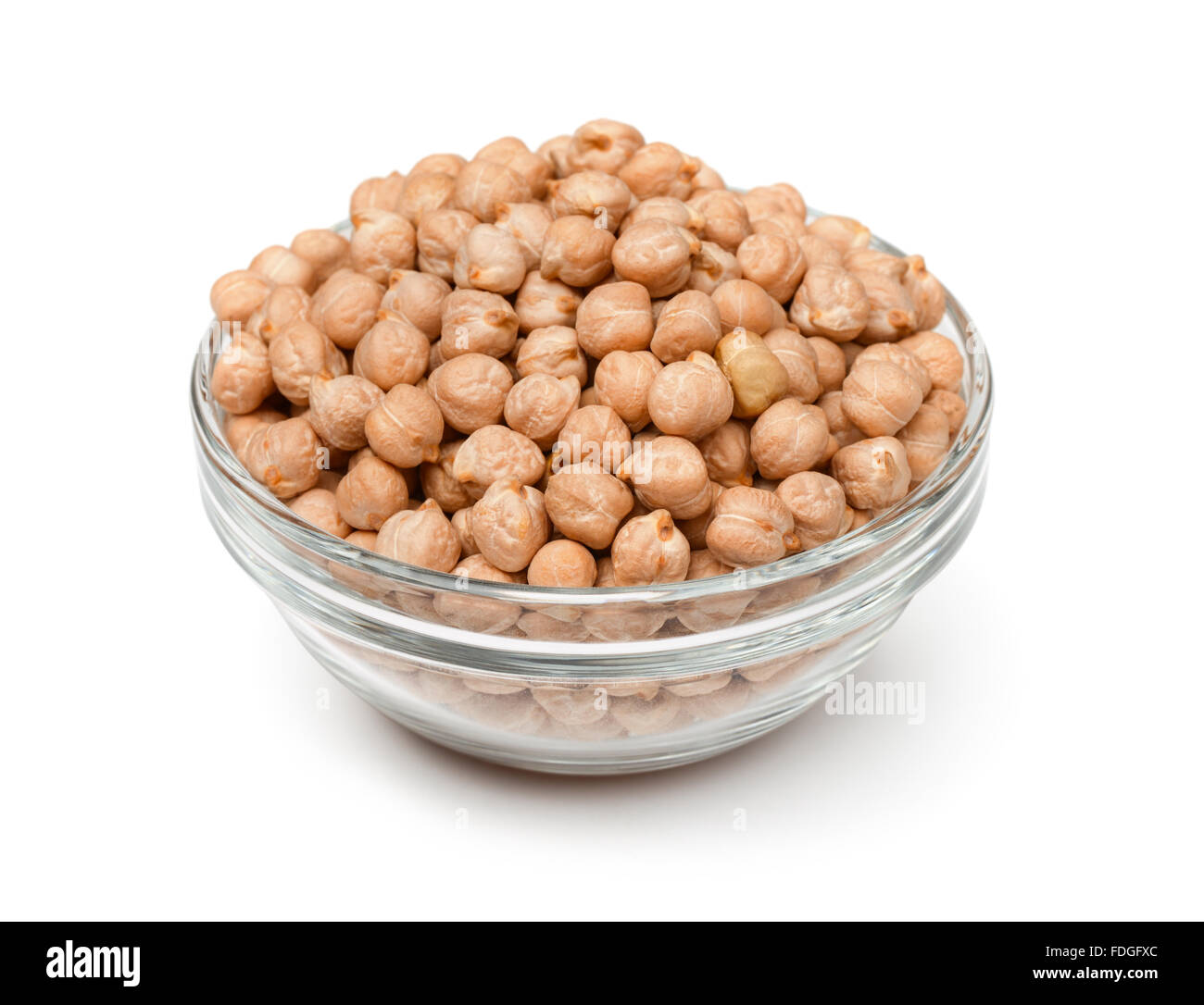 Glass bowl of dried chickpea isolated on white Stock Photo