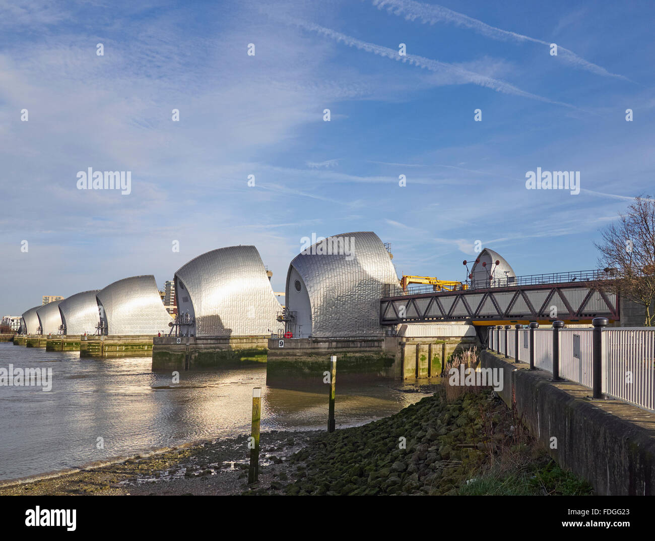 London Thames barrier London flood protection Woolwich Stock Photo