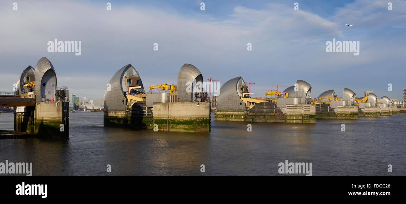 Thames barrier London flood protection Woolwich Stock Photo