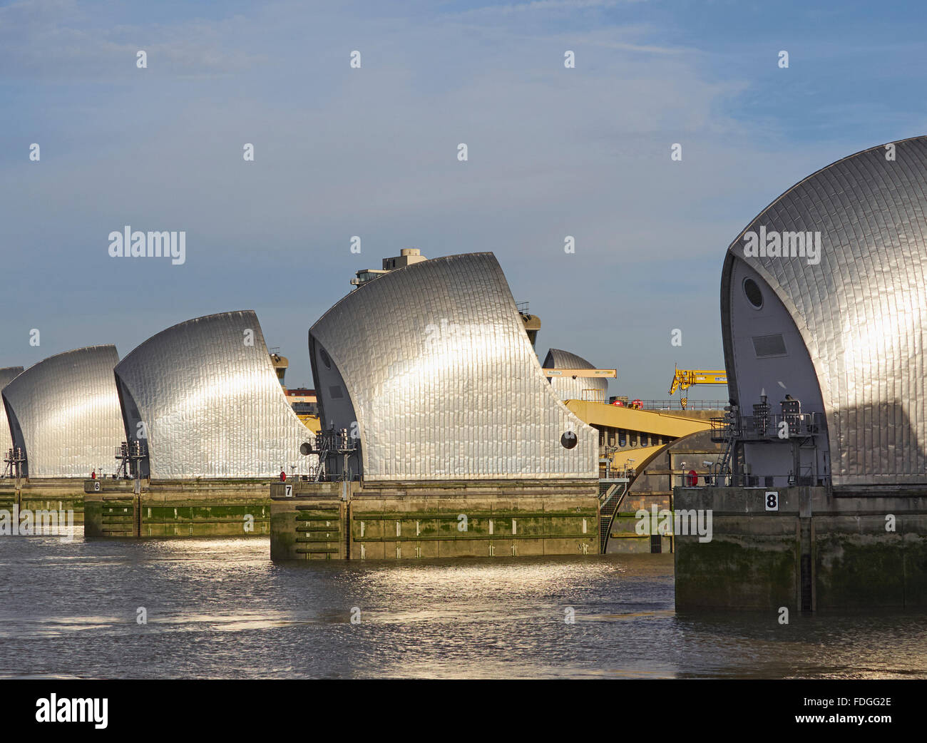 Thames barrier London flood protection Woolwich Stock Photo