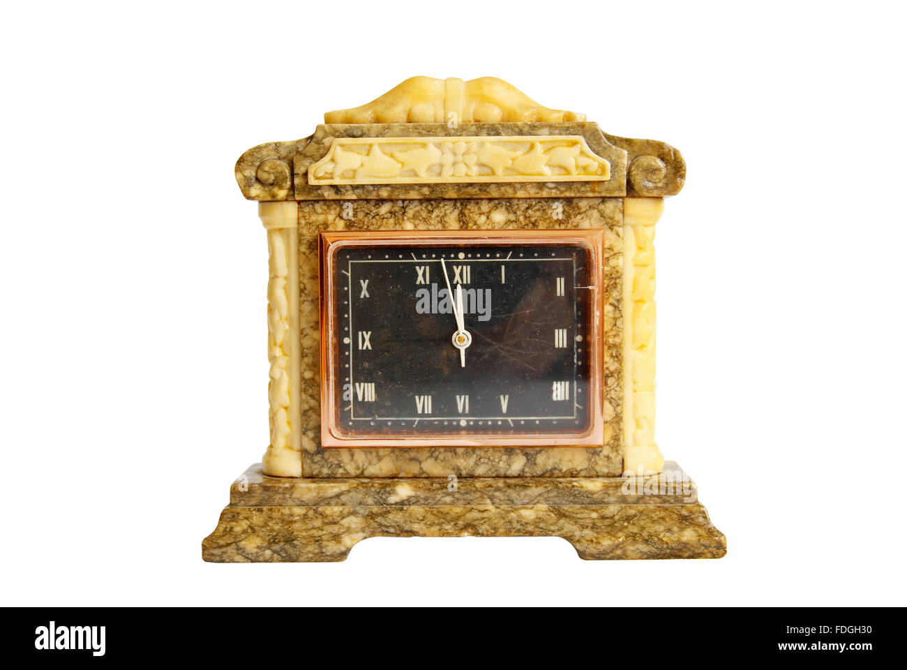 Old table clock isolated on white Stock Photo - Alamy