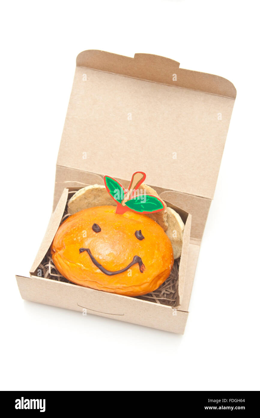 Smiley face bread in box Stock Photo