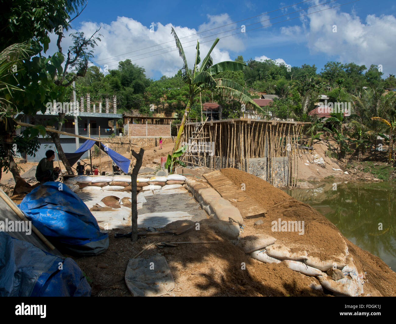 Local workers building hotel facilities in Lombok, Indonesia Stock Photo