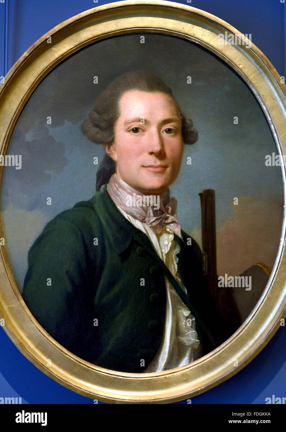 Portrait Francois Pierre du Cluzzel en tenue de chasse ( hunting outfit ) Alexandre Roslin 1718-1793 France French Stock Photo