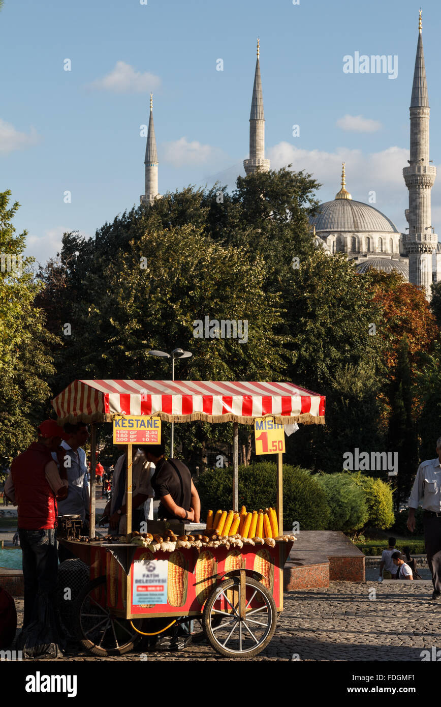 Traditional food stall, The Blue Mosque, Istanbul, Turkey Stock Photo