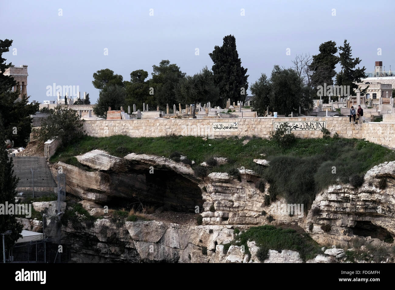View of the Golgotha hill a Rocky escarpment resembling a skull Stock