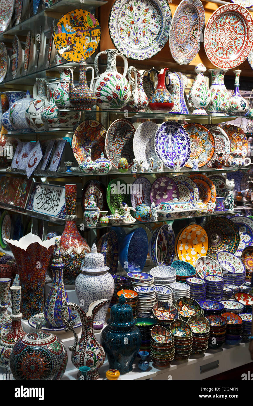 The Grand Bazaar China market stall, Istanbul, Turkey. Stock Photo