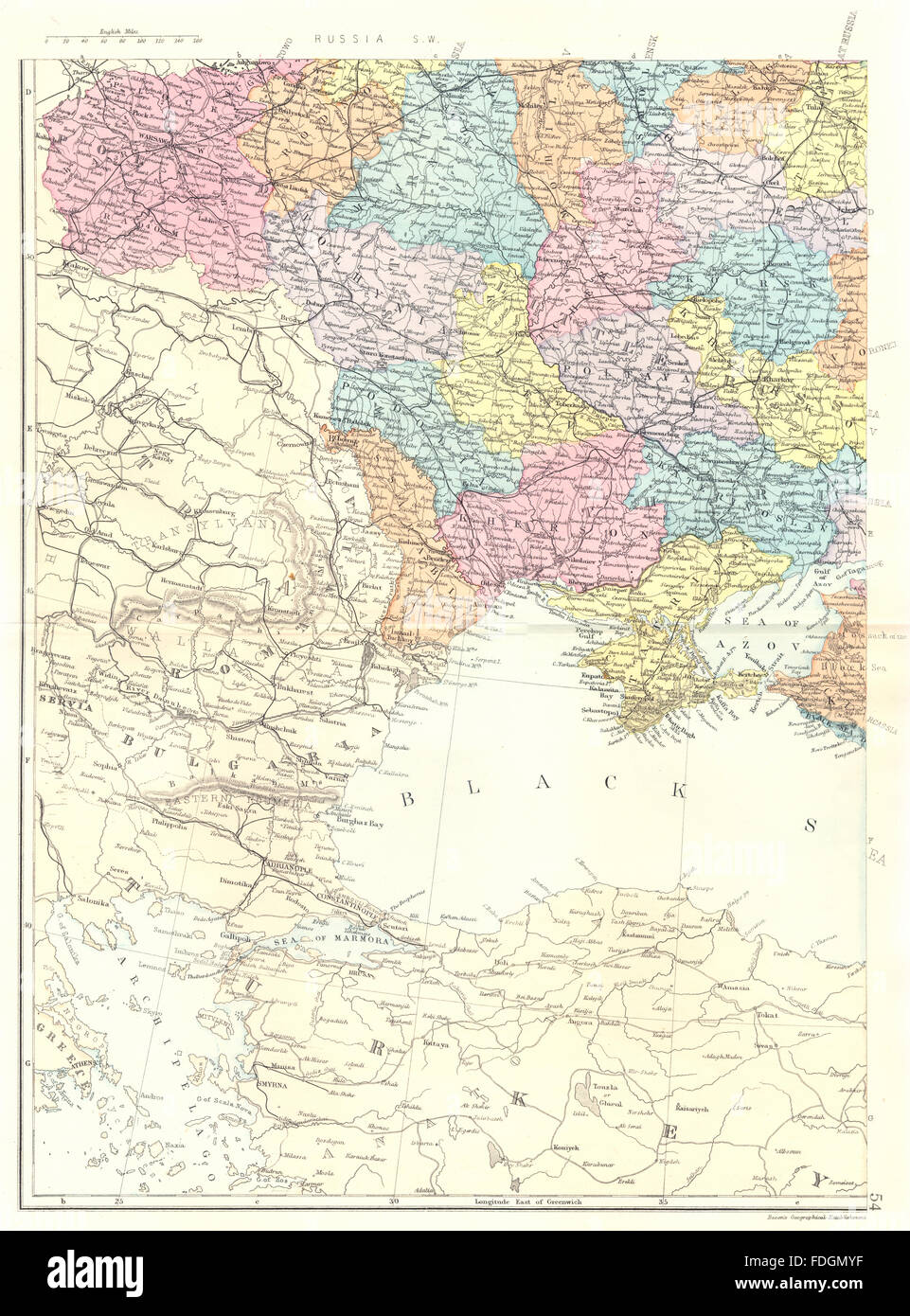UKRAINE: Russia S W. Ukraine Poland. Bacon, 1895 antique map Stock Photo