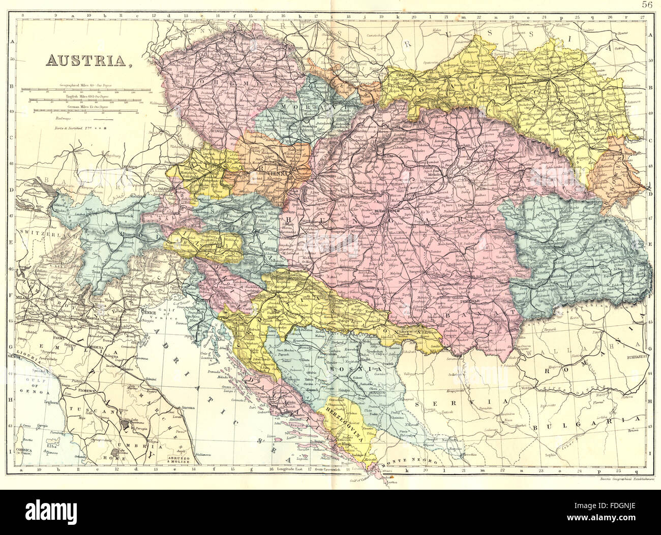 AUSTRIA-HUNGARY: Bosnia Croatia Czech Slovakia. Bacon, 1895 antique map Stock Photo
