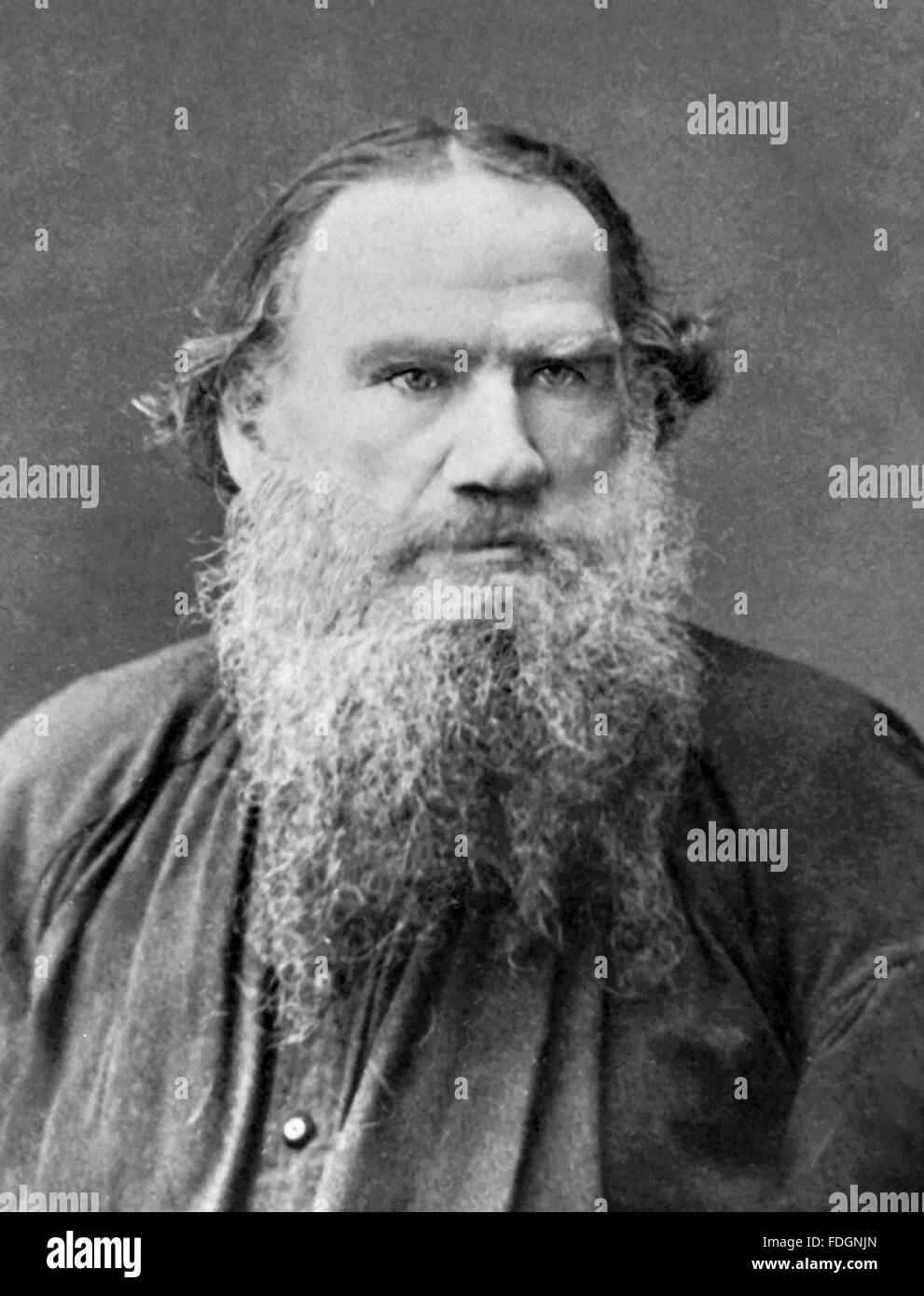 Leo Tolstoy. Portrait of the  Russian writer Count Lev Nikolayevich Tolstoy, c.1880-1886 Stock Photo