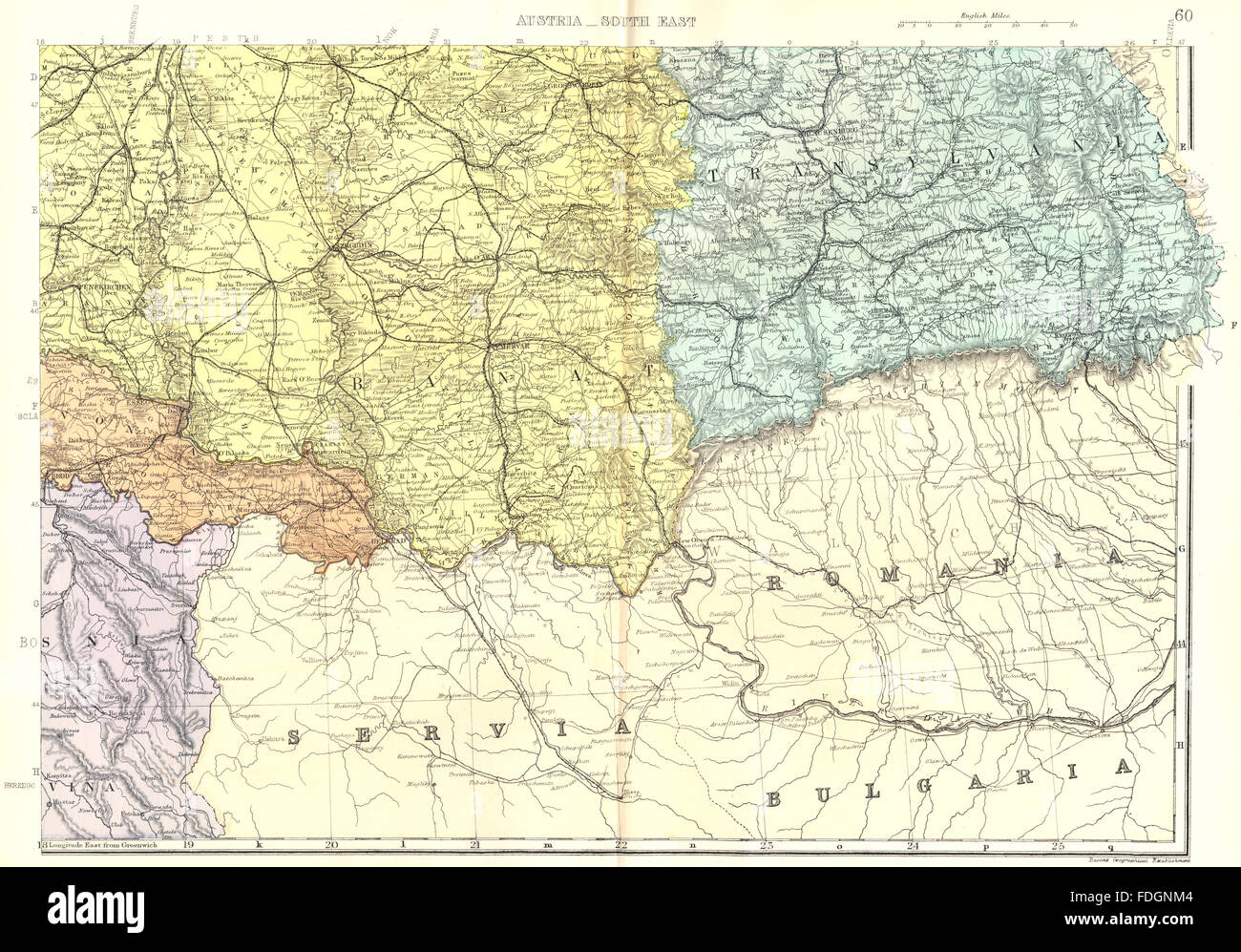 AUSTRIAHUNGARY SE Romania Serbia Hungary Croatia Transylvania. Bacon, 1895 map Stock Photo Alamy