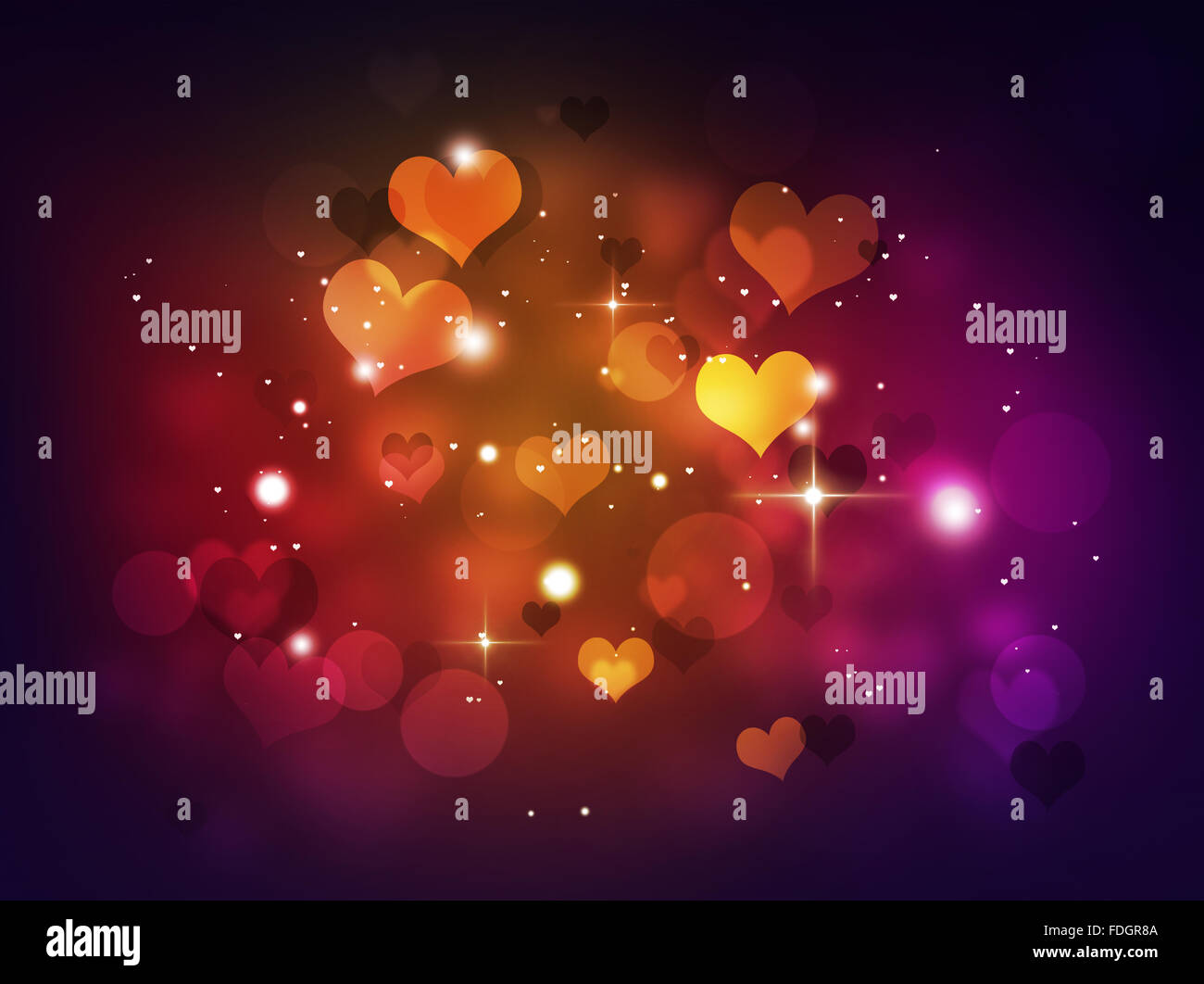 abstract blue background of bokeh hearts and lights Stock Photo