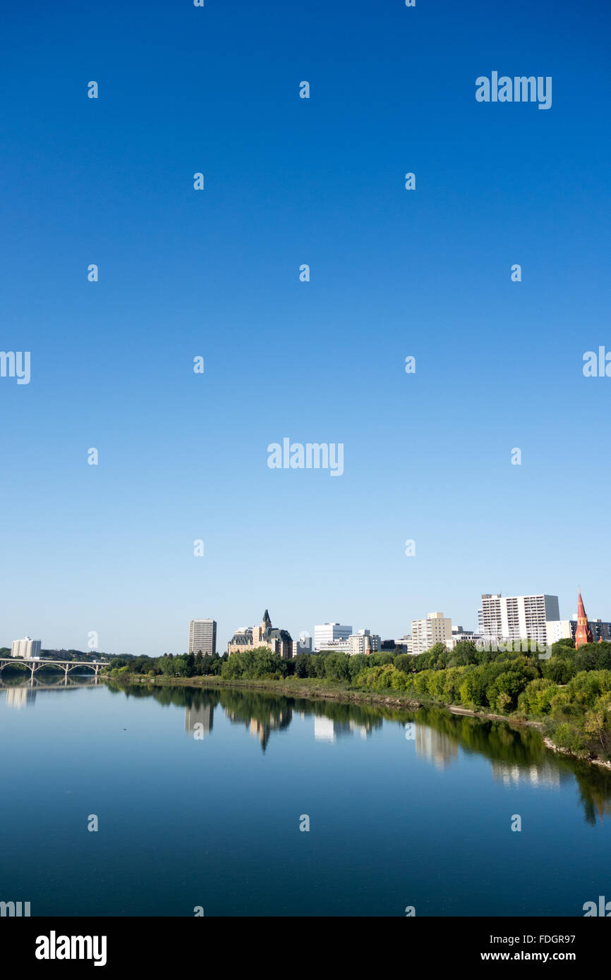 Saskatoon skyline and the South Saskatchewan River, Canada Stock Photo