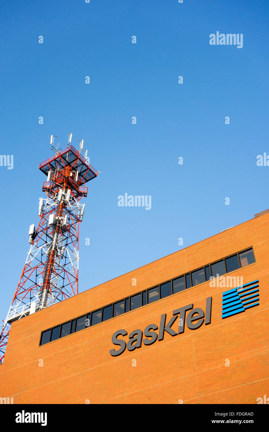 SaskTel building and communication tower in Saskatoon Canada Stock Photo