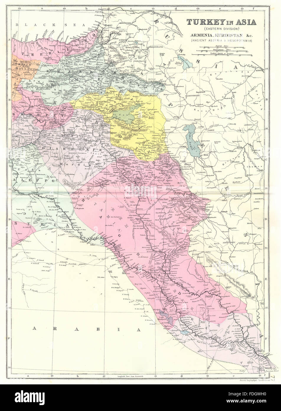 IRAQ SYRIA TURKEY IN ASIA:Armenia Kurdistan Assyria Mesopotamia. Bacon, 1895 map Stock Photo