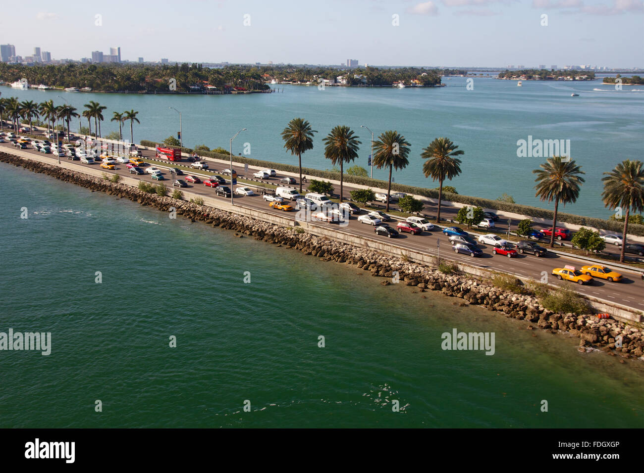 Traffic jam on a highway dam in Miami, FL, USA. Stock Photo