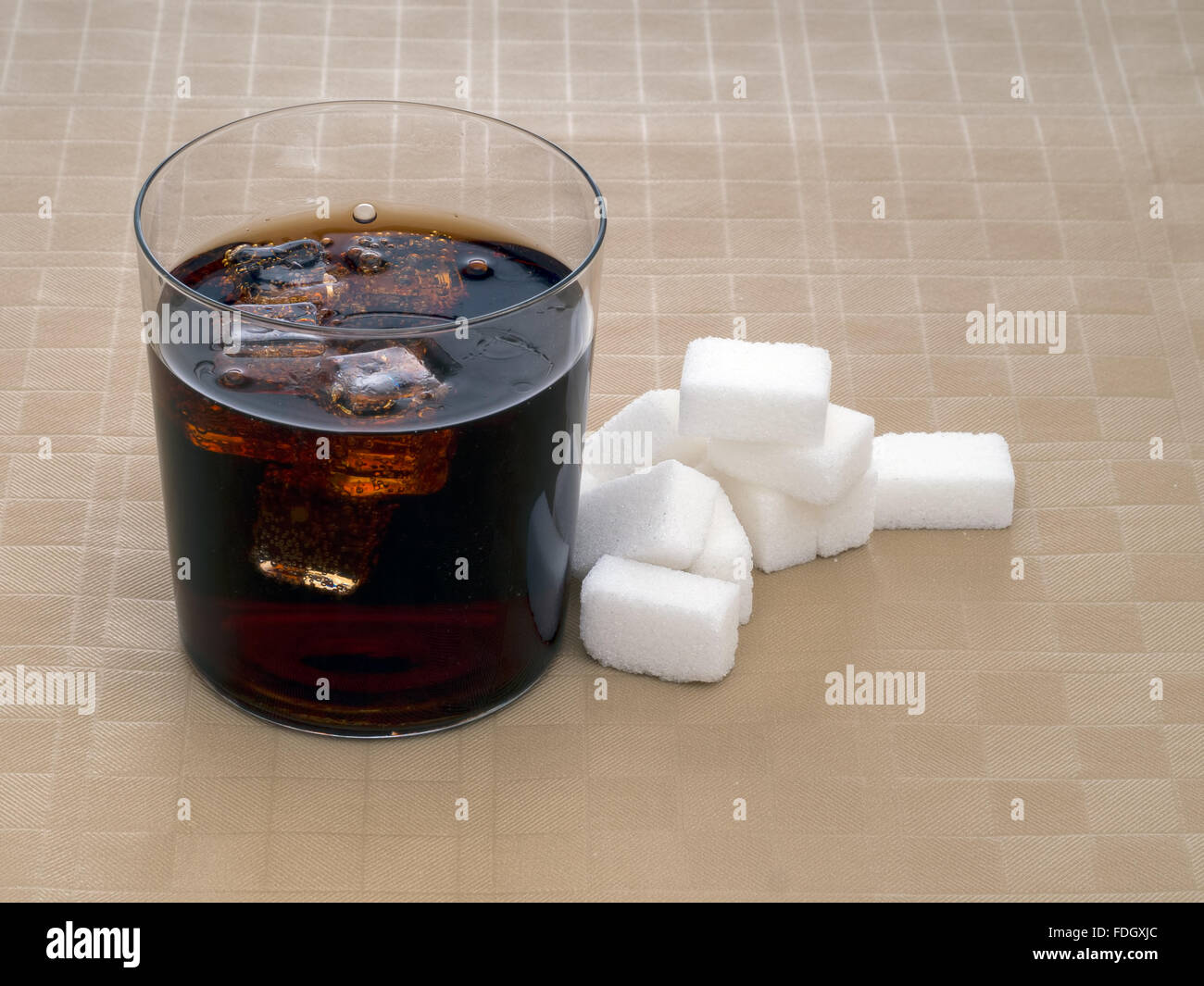 Sugar, calories in fizzy carbonated soft drinks, cola. Stock Photo