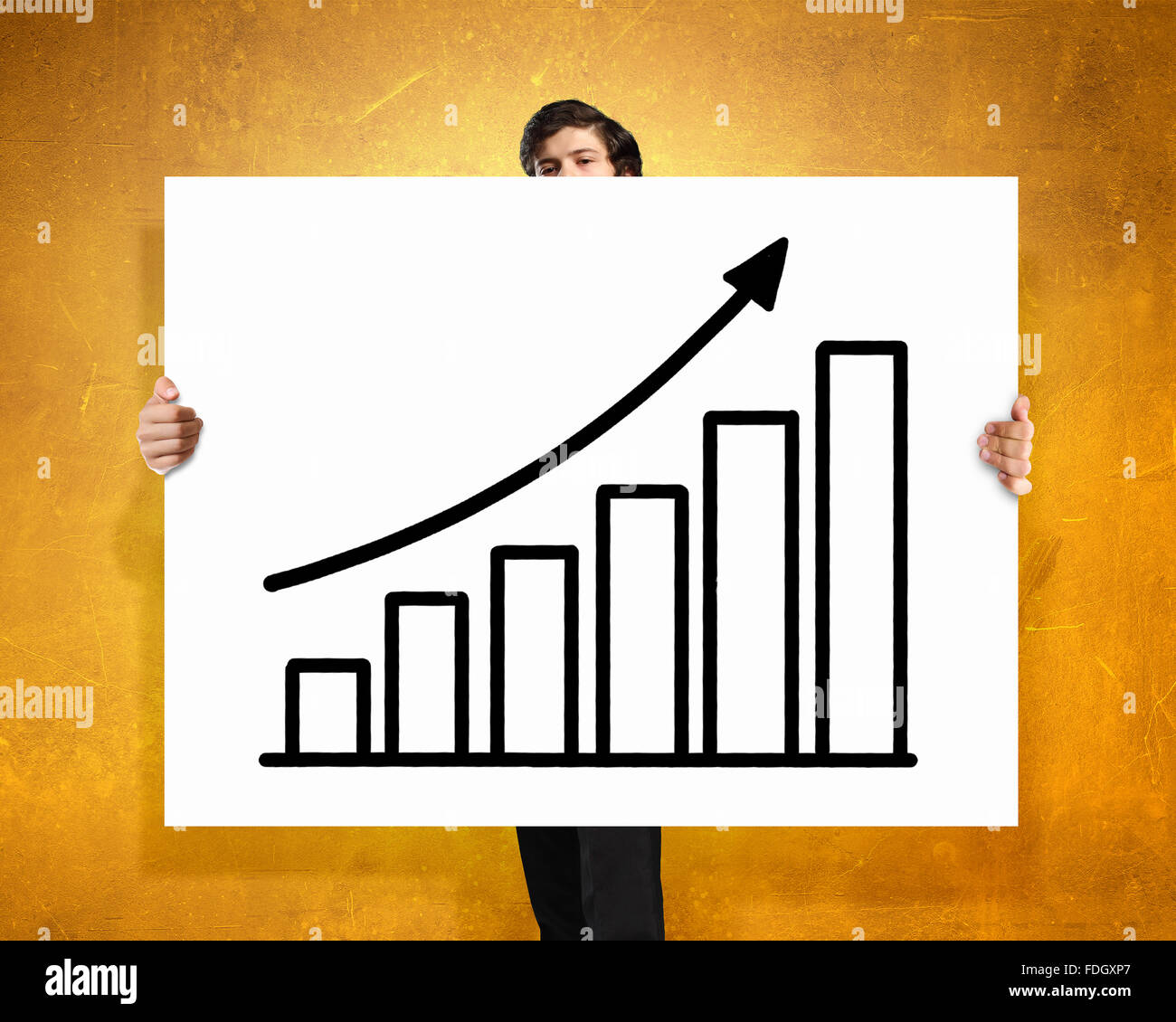 Businessman holding poster with growing arrow graph Stock Photo - Alamy