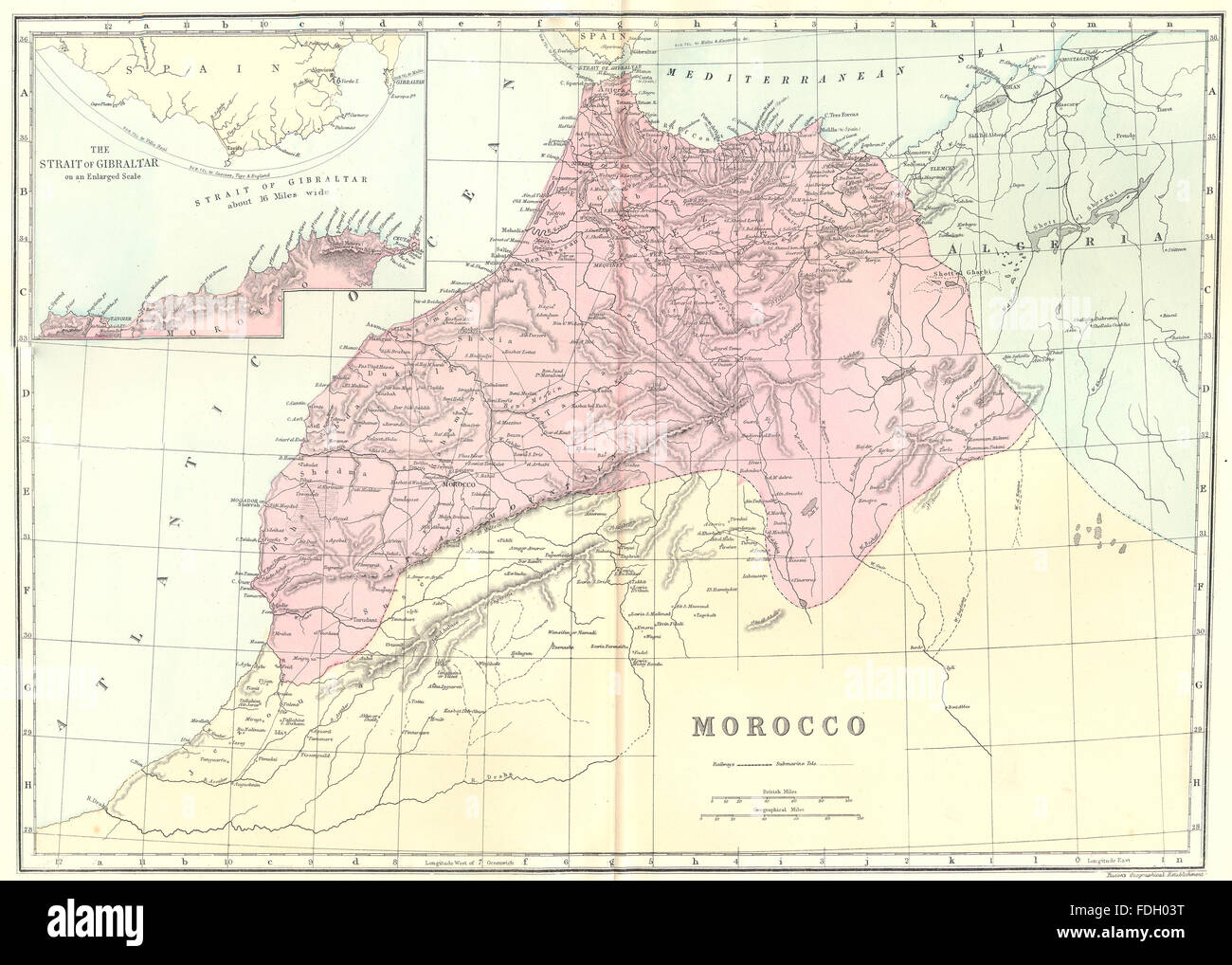 MOROCCO: Inset map of the Strait of Gibraltar. Bacon, 1895 Stock Photo