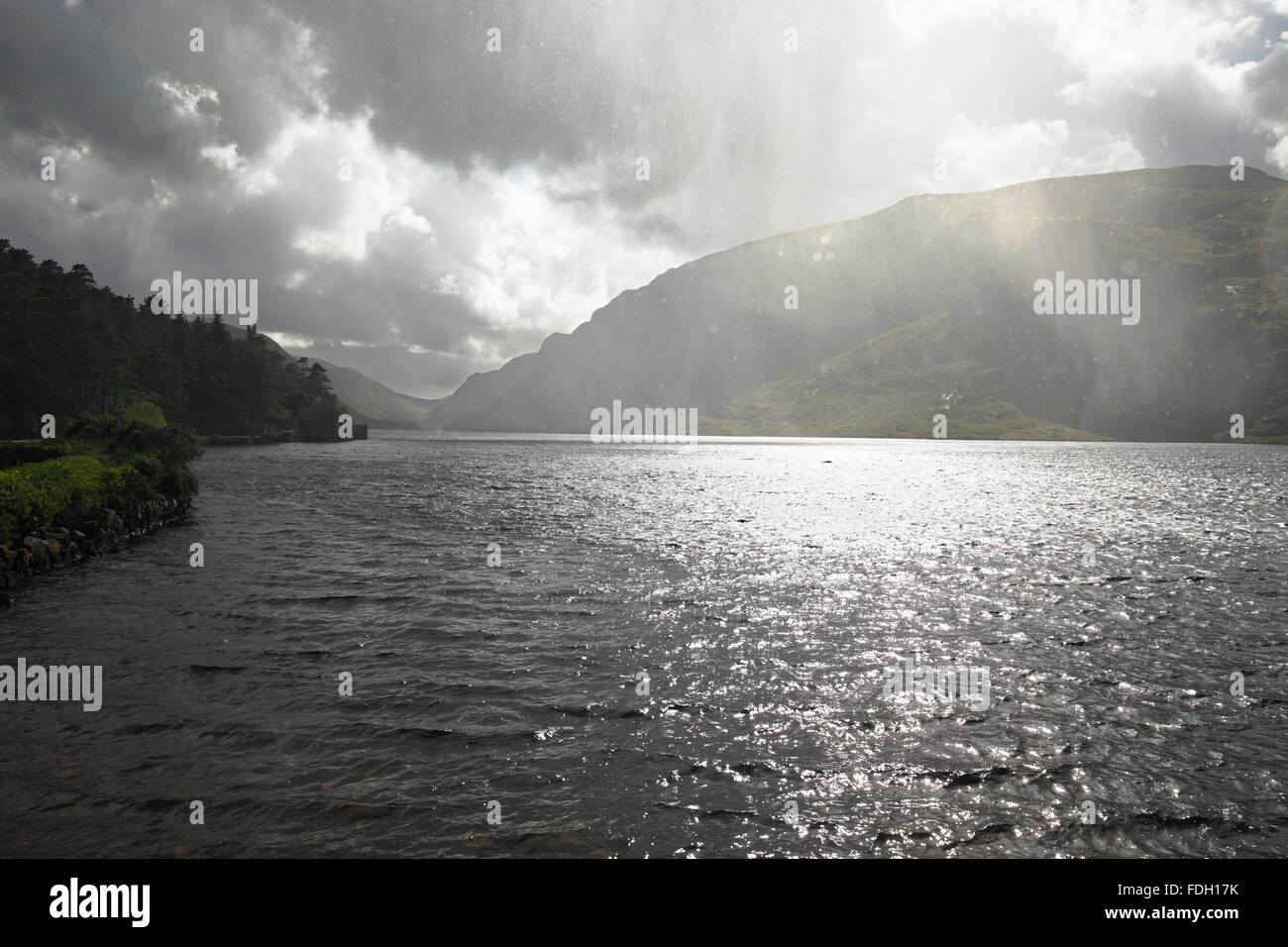 heavy rain shower at Lough Beagh in the Glenveagh National Park in