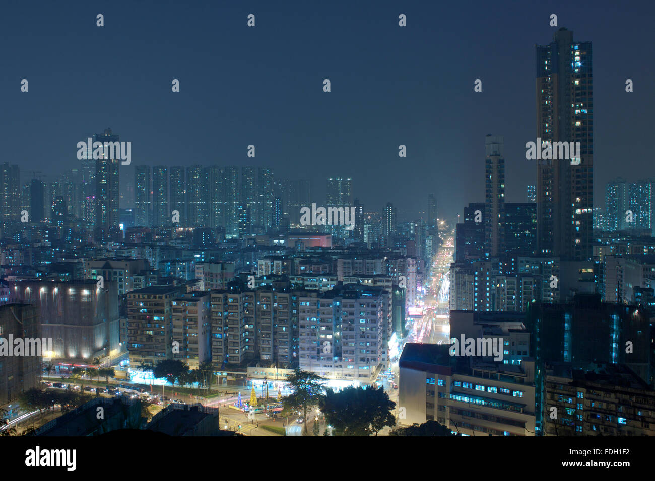 Hong Kong downtown at night with highrise buildings Stock Photo - Alamy