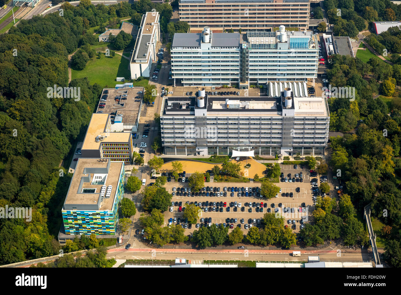Aerial view, RUB, Ruhr University Bochum on BioMedizinZentrum, Bochum, Ruhr region, North Rhine Westphalia, Germany, Europe, Stock Photo