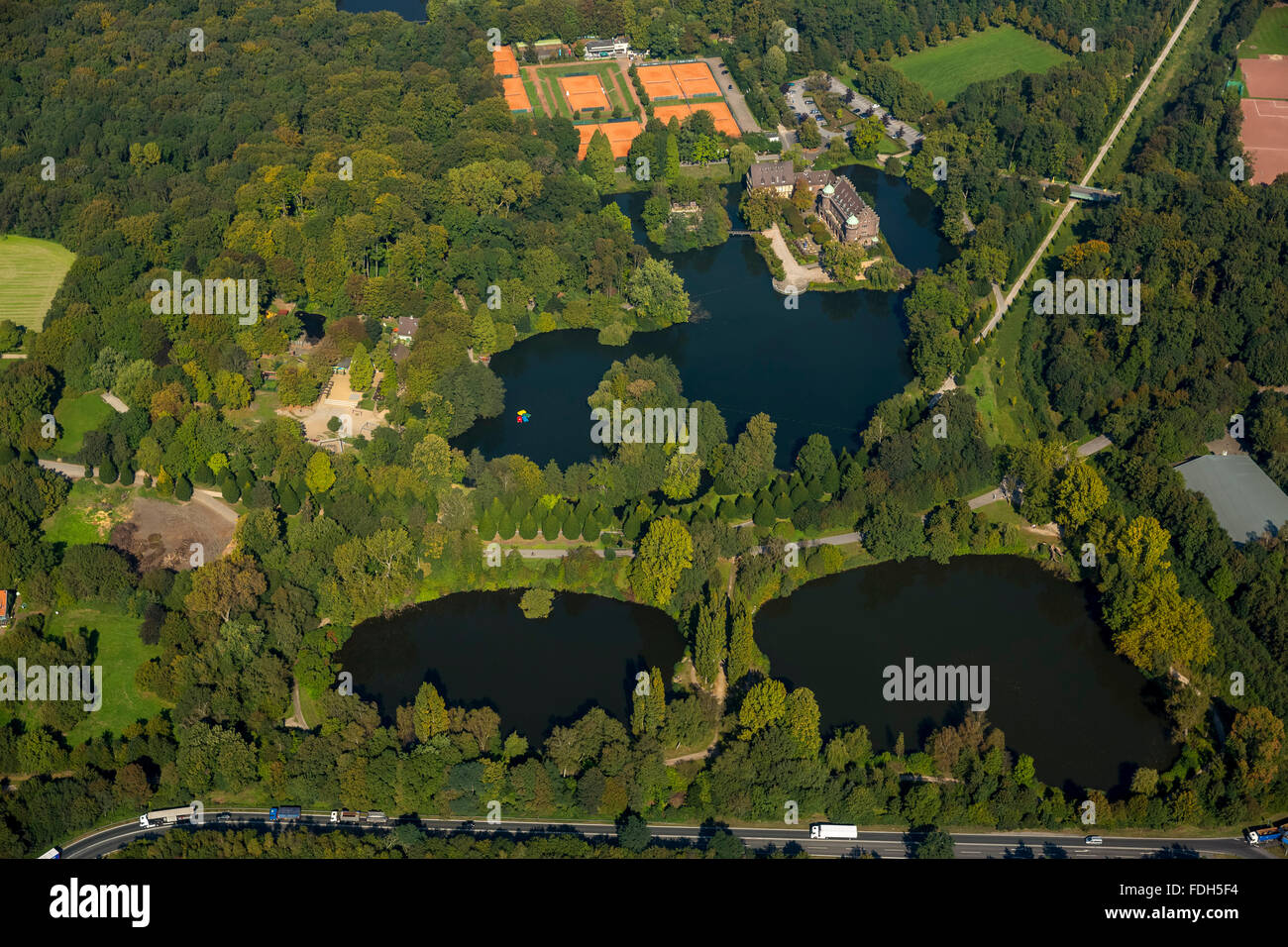 Aerial view, overview Wittringen from south moated castle Wittringen