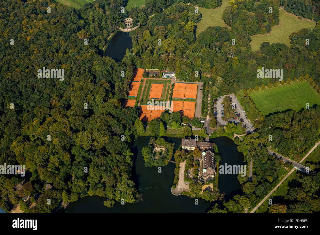 Aerial view, overview Wittringen from south moated castle Wittringen