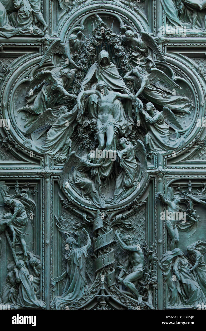 Ascension of Jesus. Detail of the main bronze door of the Milan