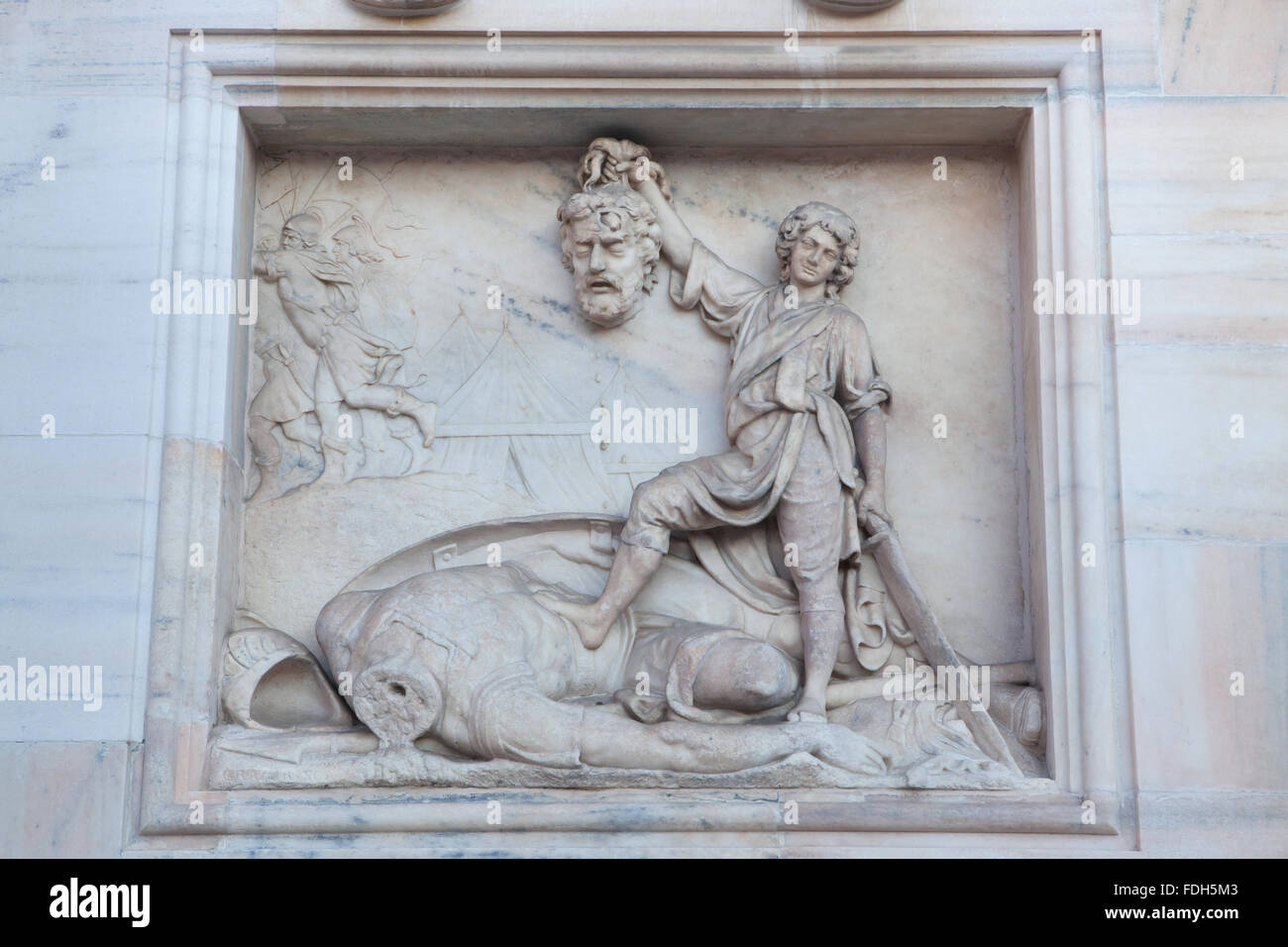 David with the Head of Goliath. Marble relief (1795) by Italian