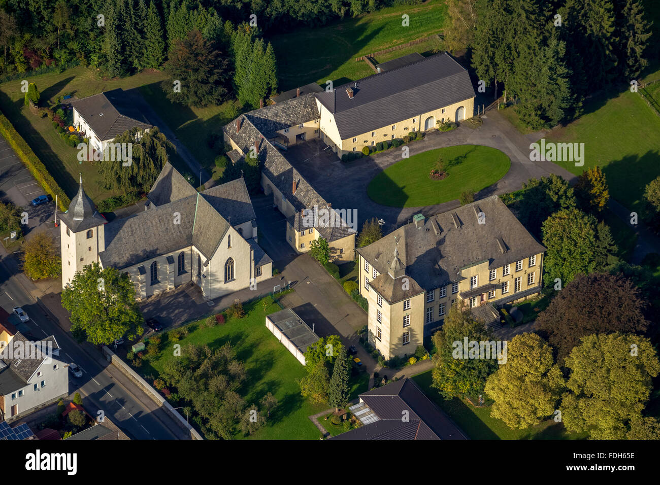 Aerial view, Peter and Paul Church, House Hemer, Hemer, Sauerland, North Rhine-Westphalia, Germany, Europe, Aerial view, Stock Photo