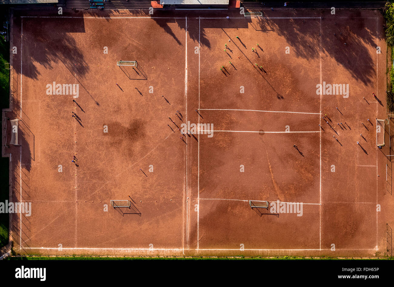 Aerial view, sports facility VfL Börnig in Herne Börnig in youth training, Perpendicular Recording, soccer field, clay court, Stock Photo