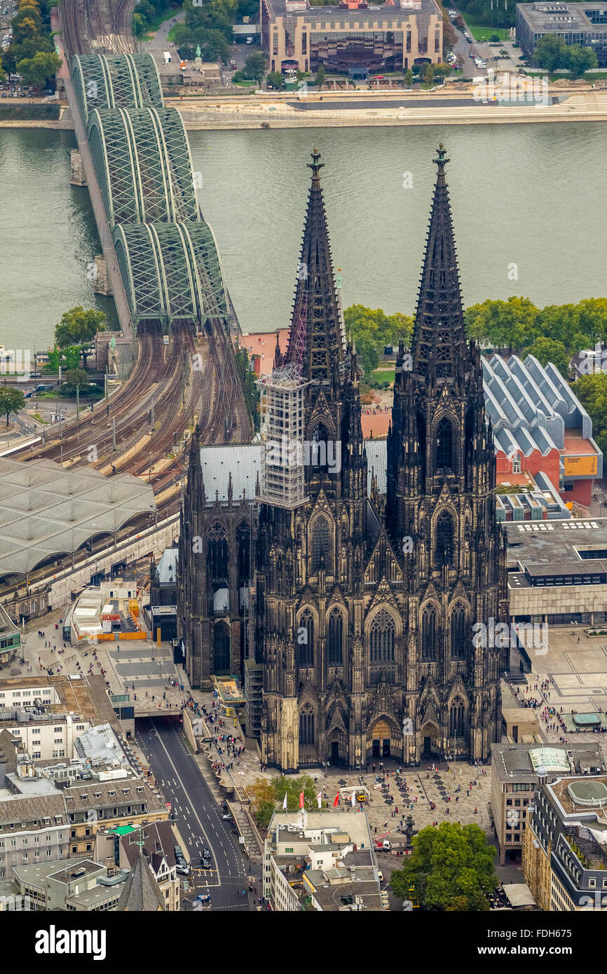 Aerial view, Cologne Cathedral, Cathedral Square, Cologne, Rhineland, North Rhine-Westphalia, Germany, Europe, Aerial view, Stock Photo