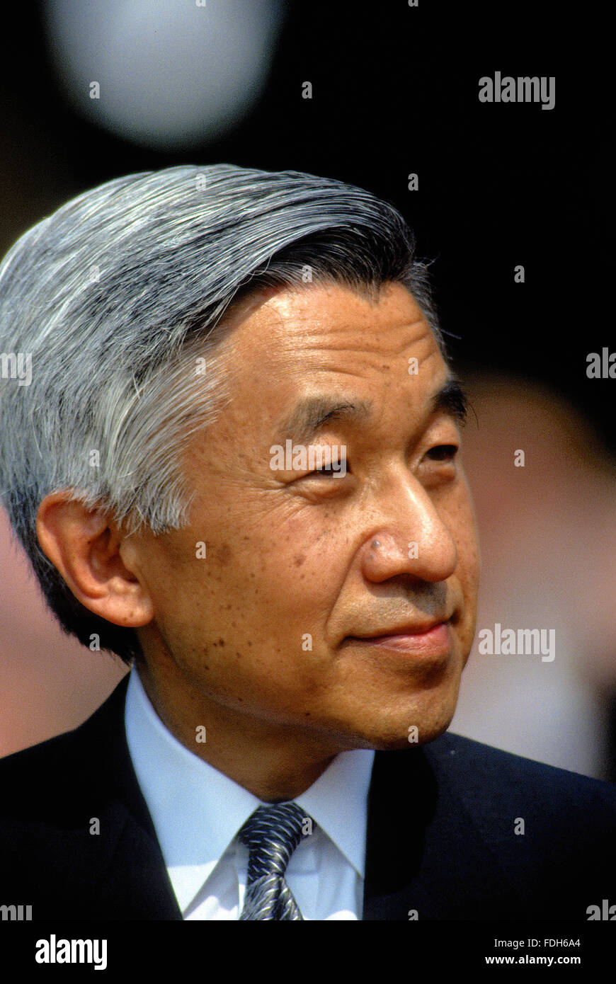 Washington, DC., USA, 13th June, 1994 Japanese Emperor Akihito speaks at the podium during the welcoming ceremony for his Official State Visit to the White House.  Akihito is the reigning Emperor of Japan, the 125th emperor of his line according to Japan's traditional order of succession. He acceded to the throne in 1989. Credit: Mark Reinstein Stock Photo