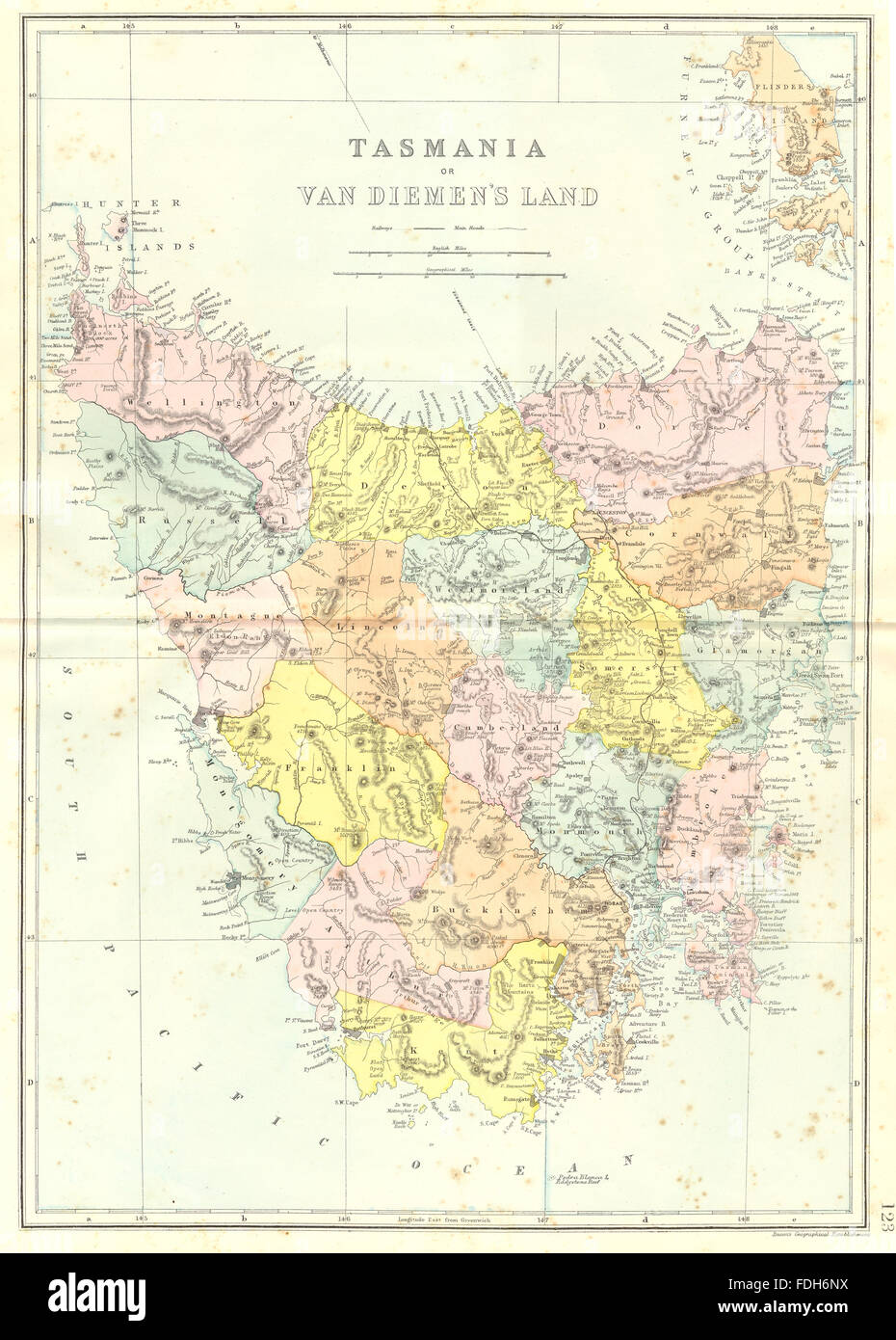 AUSTRALIA: Tasmania or Van Diemen's Land. Bacon, 1895 antique map Stock Photo