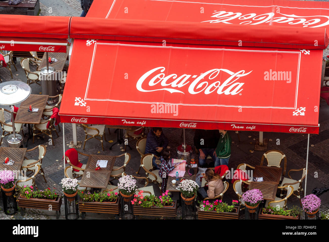 Cafe Tramvaj, View of Wenceslas Square, Prague, Czech Republic Stock Photo