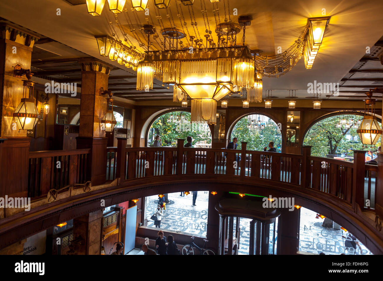 Art Nouveau interior of the Grand Hotel Europa Prague Czech Republic Stock Photo