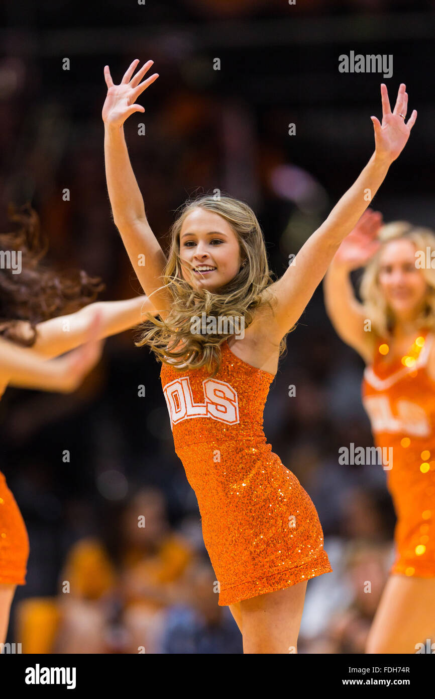 January 31, 2016: Tennessee Lady Volunteers dance team member performs during the NCAA basketball game between the University of Tennessee Lady Volunteers and the University of Alabama Crimson Tide at Thompson Boling Arena in Knoxville TN Tim Gangloff/CSM Stock Photo