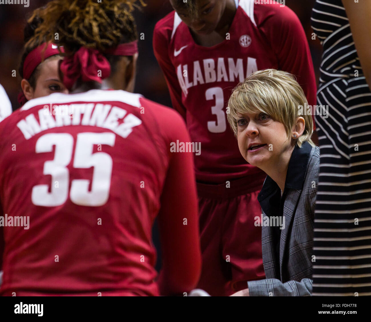 January 31, 2016: head coach Kristy Curry of the Alabama Crimson Tide during the NCAA basketball game between the University of Tennessee Lady Volunteers and the University of Alabama Crimson Tide at Thompson Boling Arena in Knoxville TN Tim Gangloff/CSM Stock Photo