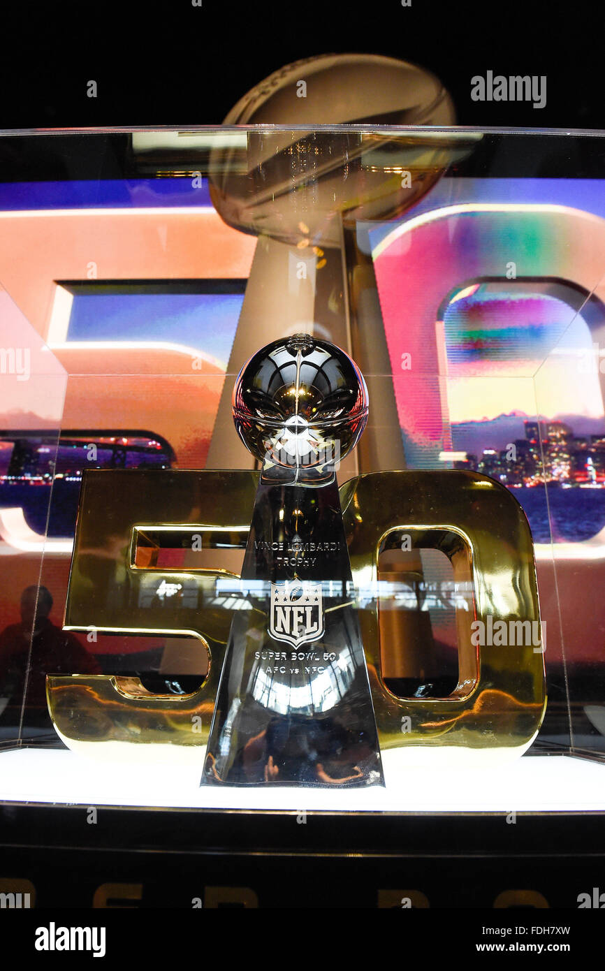 Sunday, January 31, 2016 The Vince Lombardi trophy is on display at