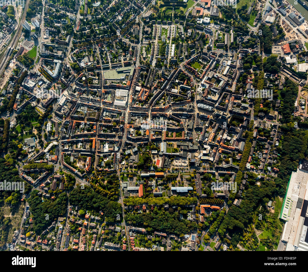 Aerial view, Round downtown plan, overviews of Wesel, historic city center of Wesel, Wesel, Rhineland, North Rhine-Westphalia, Stock Photo