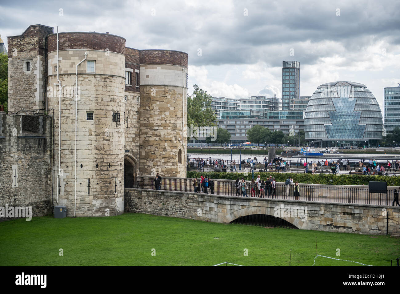 Tour group outside of the Tower of London in London, England. Stock Photo