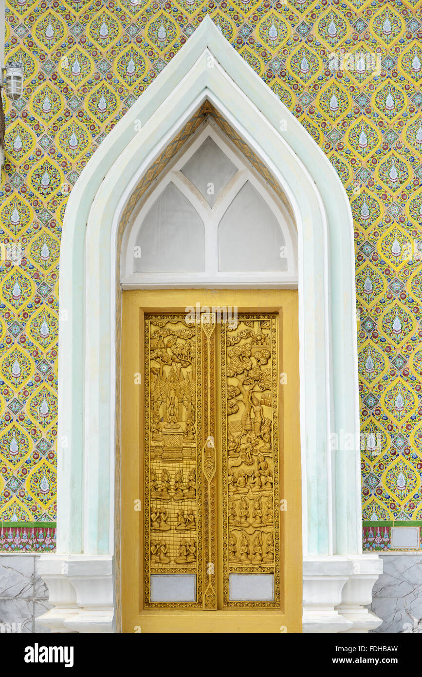 temple door of wood carve Stock Photo