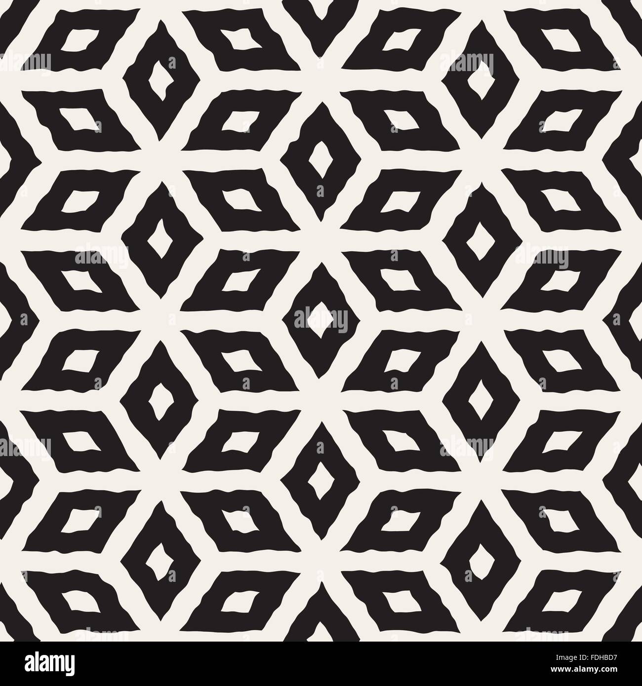 Vector Seamless Black And White Hand Painted Line Geometric Rhombus ...