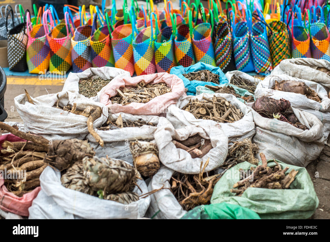 Medicinal herbs for sale at the Manzini Wholesale Produce and Craft