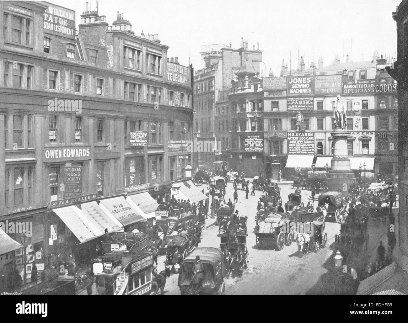 LONDON: King William Street- Cannon Street end, Showing William's Statue, 1896 Stock Photo