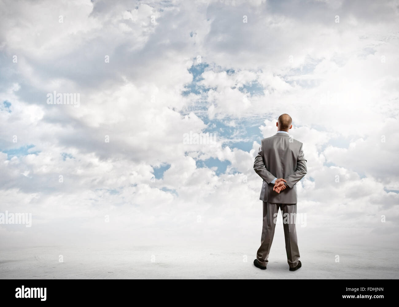 Back view of confident businessman looking in clear sky Stock Photo - Alamy