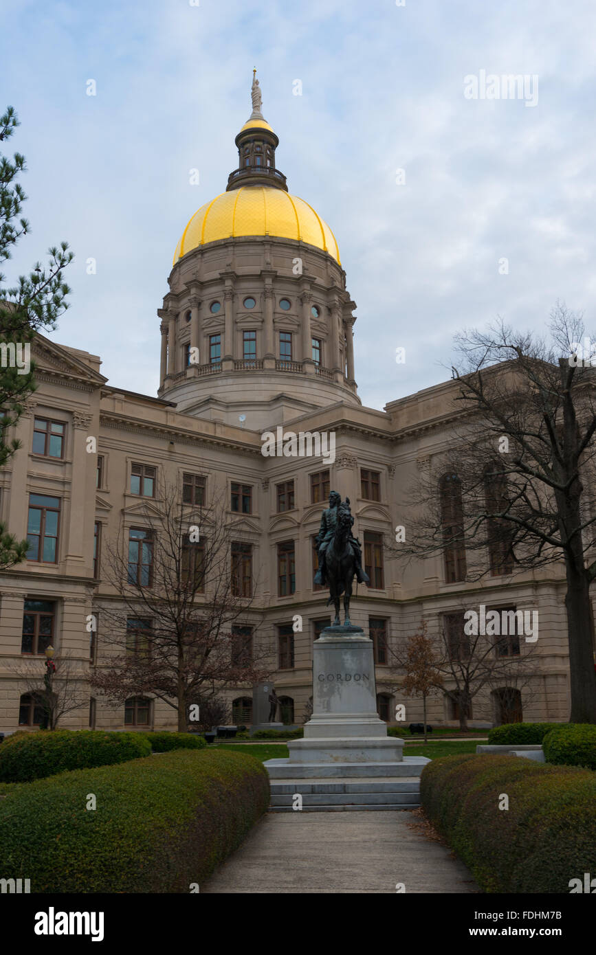 Georgia State Capitol and general Gordon monument, Atlanta Stock Photo