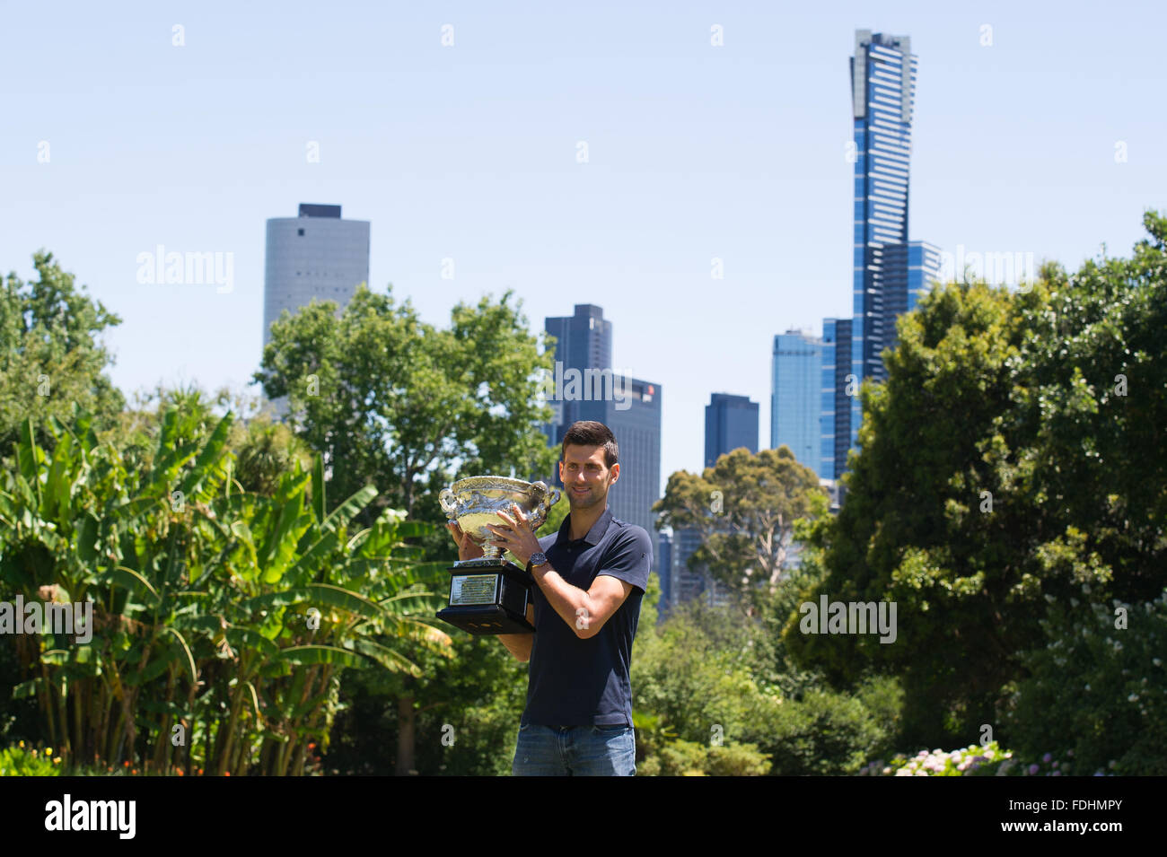 Melbourne Australia 1st Feb 2016 Novak Djokovic Of Serbia Poses Stock Photo Alamy
